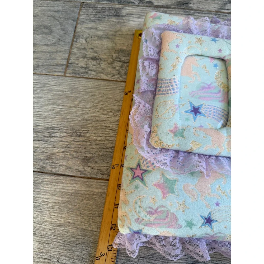 Handmade Photo Album Memory Book Unicorn 3 Ring Binder Fabric Lace Padded Baby